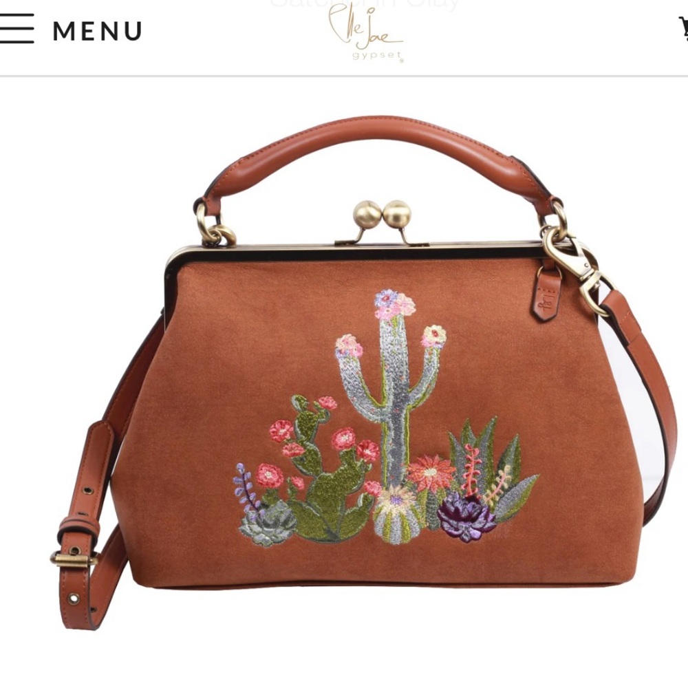 Embroidered Vegan Leather Crossbody Purse